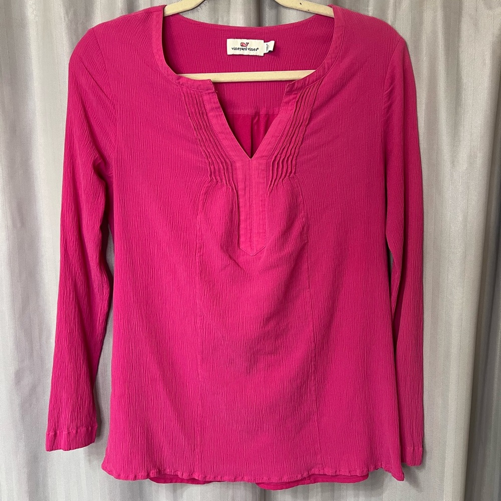Vineyard Vines Pink Split-V Neck Long-Sleeve Tunic size L